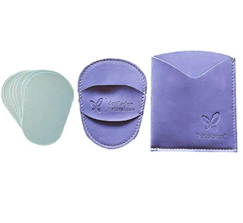 Decolores | Guante depilatorio corporal natural de color malva, con estuche y 10 láminas de silicio. Guantes para eliminar el vello y las células muertas dejando tu piel totalmente suave y perfecta.