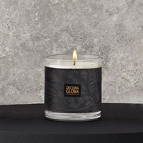 Decoragloba - Vela Aromática en Vaso de Cristal - Fragancia Bakhit - Aroma Masculino de Canela, Cardamomo, Cedro, Sándalo y Vainilla - 80 Horas de Quemado - Colección "Africa Experience" - 700gr