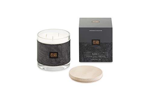 Decoragloba - Vela Aromática en Vaso de Cristal - Fragancia Bakhit - Aroma Masculino de Canela, Cardamomo, Cedro, Sándalo y Vainilla - 80 Horas de Quemado - Colección "Africa Experience" - 700gr