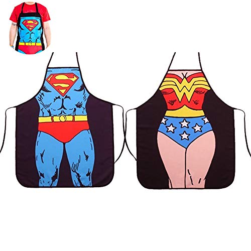 Delantal de Cocina Sexy – Superman + Wonder Woman 2 Piezas de Delantales, Divertidos Delantales de Cocina creativos (Superman + Wonder Woman)