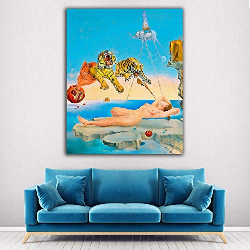 Desconocido Cuadro Lienzo Sueño causado por el Vuelo de una Abeja Salvador Dali – 40x50 cm - Lienzo de Tela Bastidor de Madera de 3 cm - Impresion Alta resolucion (40, 50)