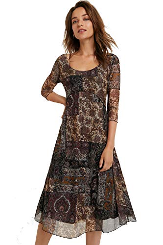 Desigual Vest_Kerala Vestido Casual de Tres Cuartos, marrón/Negro con Adornos, XL para Mujer