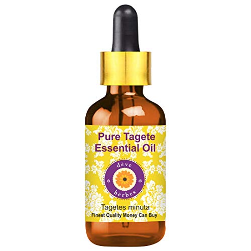 Deve Herbes Pure Tagete Oil (Tagetes minuta) con cuentagotas de vidrio 100% de grado terapéutico natural vapor destilado 30ml (1.01 oz)