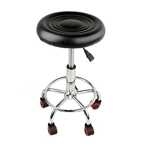 Dia - Taburete de trabajo con 5 ruedas pivotantes, gira 360º, negro, asiento de 32 cm. Altura regulable 45 ~ 55 cm para salón de peluquería, oficina, casa, metal, 1 unidad