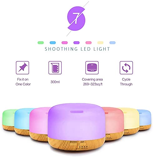 Difusor Aceites Esenciales - GLAMSVILL Ultrasónico Difusor Aromaterapia 300ml Difusor de Aroma humectador,vapor y niebla adjustable,7-Color LED,4 Temporizador para su salon, dormitorio u oficina