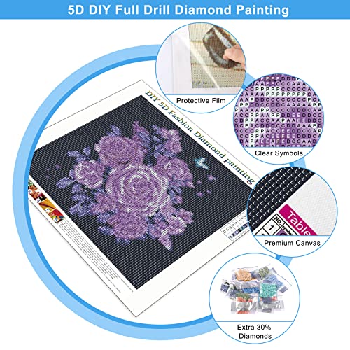 DIY 5D Kit de pintura de diamante por números, taladro completo, bordado de diamantes de imitación de punto de cruz, imágenes para manualidades, flores azules geométricas, 30 x 30 cm