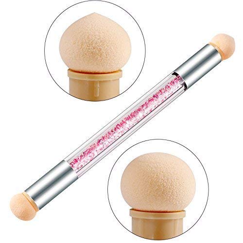 Doble Cabezal Esponja de Uñas Punteado,Gradiente Pluma Cepillo Nail Art herramienta,incluye 4 cabezas de cepillo de esponja de repuesto (Rosa)
