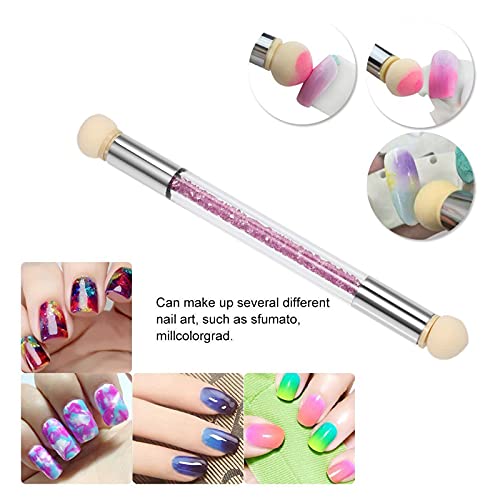 Doble Cabezal Esponja de Uñas Punteado,Gradiente Pluma Cepillo Nail Art herramienta,incluye 4 cabezas de cepillo de esponja de repuesto (Rosa)