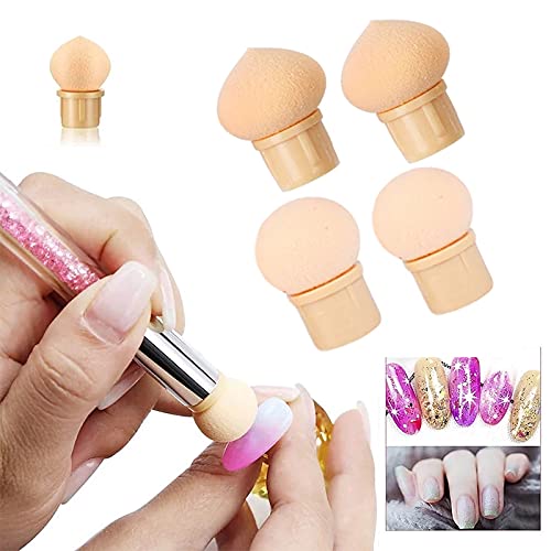 Doble Cabezal Esponja de Uñas Punteado,Gradiente Pluma Cepillo Nail Art herramienta,incluye 4 cabezas de cepillo de esponja de repuesto (Rosa)