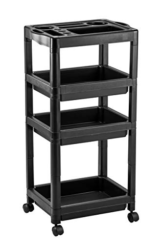 DOMPEL Carro de Mantenimiento con ruedas Profesional JÚNIOR ideal para Peluquería, Barbería, Perfumería, Cosméticos, Salón, Tienda de Tatuaje, Manicura y Pedicura (NEGRO) - MADE IN BRAZIL