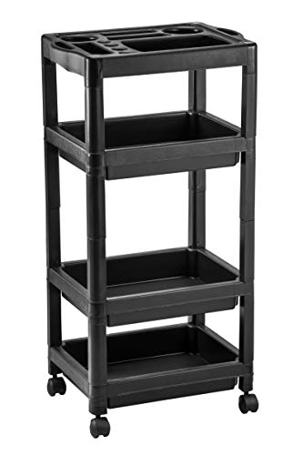 DOMPEL Carro de Mantenimiento con ruedas Profesional JÚNIOR ideal para Peluquería, Barbería, Perfumería, Cosméticos, Salón, Tienda de Tatuaje, Manicura y Pedicura (NEGRO) - MADE IN BRAZIL