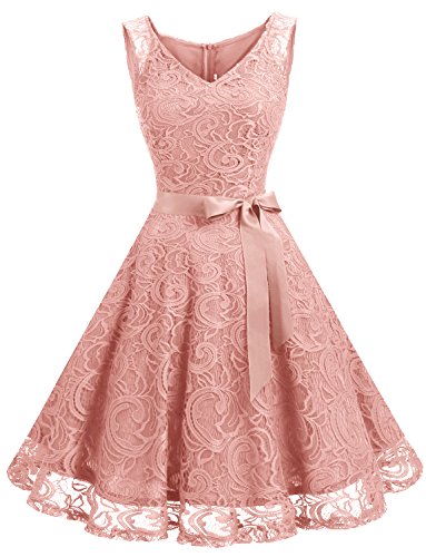 Dressystar Vestido Fiesta Corto Flor Encaje Elegante Mujer Sin Mangas para Dama De Honor Rubor XL