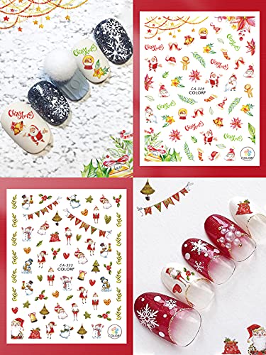 EBANKU 12 hojas Pegatinas para Uñas Navidad, 3D Nail Art Stickers Navidad Etiquetas Autoadhesivas Para Decoraciones De Uñas Navideñas DIY