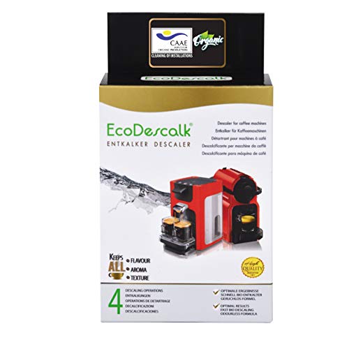 EcoDescalk Ecológico en Polvo, 4 Sobres. Descalcificador 100% Natural. Limpiador para Cafeteras. Todas Las Marcas. 4 Descalcificaciones. Producto CE.