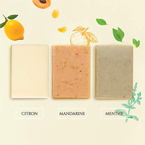 Écrin De Fleur – Set de Pastillas Refrescantes – Limón, Menta y Mandarina - Jabones Naturales, Artesanales, Veganos y Certificados Orgánicos - sin Aceite de Palma, Sulfatos ni Parabenos - 3 x 100g