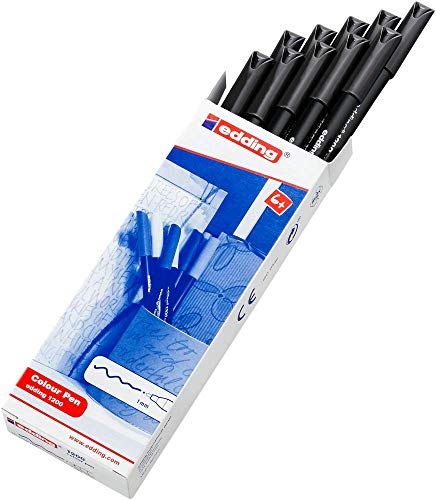 edding 1200 rotulador de color de trazo fino - negro - 10 rotuladores - punta redonda de 1 mm - marcador dibujar y escribir