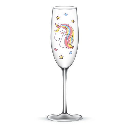 EinhornLiebe® Juego de copas de champán de unicornio de cristal Bye Bye Reality para champán o champán, 2 unidades en caja de regalo