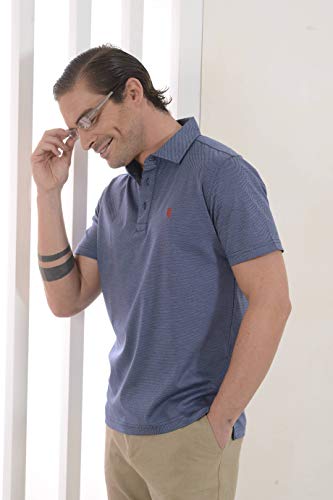 El Búho Nocturno - Polo Hombre Premium Manga Corta Punto Tapeta Marino Talla 5 (XL) Dobby 100% algodón