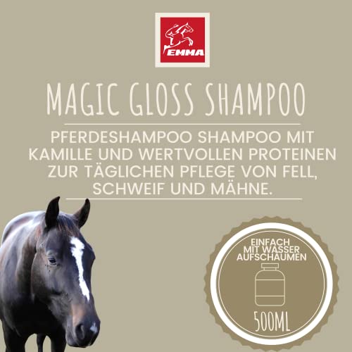 EMMA ♥ Champú para Caballos Cuidado del Caballo Cuidado del Caballo Cuidado del Pelo, Cuidado del Pelo, Crin y Cola, Brillo Sedoso, Suave, pH Neutro, 500 m