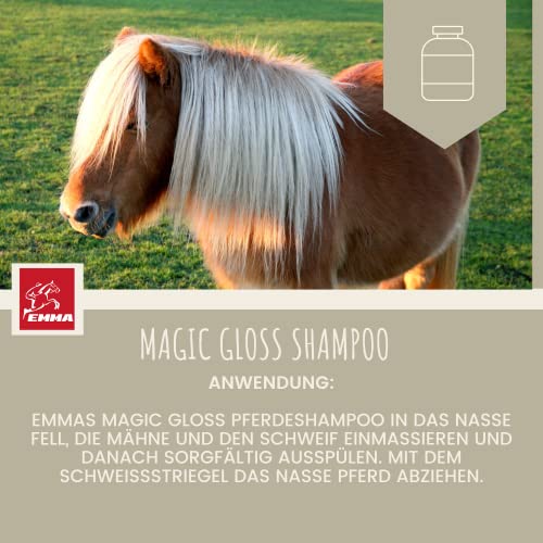 EMMA ♥ Champú para Caballos Cuidado del Caballo Cuidado del Caballo Cuidado del Pelo, Cuidado del Pelo, Crin y Cola, Brillo Sedoso, Suave, pH Neutro, 500 m