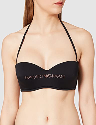 Emporio Armani Swimwear Padded Band & Bows Brazilian W/Bows Bikini Silver & Bronze Juego Biquini, Negro, S para Mujer