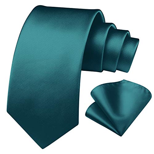 Enlision Corbata cuadrada de color verde azulado y corbata cuadrada de bolsillo para hombres