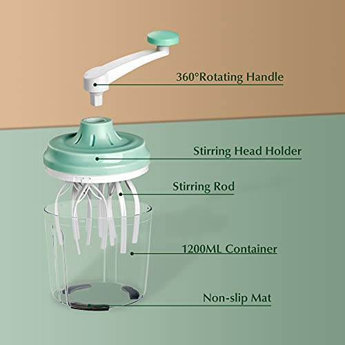 Erato Batidor de huevos de manivela, Manual Crema De Huevo Batidor De 1200ML, Batidora Manual, Varillas De Batir Para Crema