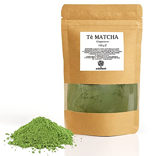 ERBOTECH Te Matcha / Polvo de té verde japonés 100 g, Multivitamínico 100% natural, Vegan, Made in Italy. Ideal para pasteles, batidos, thé helado