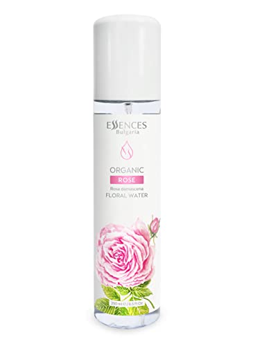 Essences Bulgaria Agua Floral Orgánica de Rosa de Damasco, 100% Natural, Máxima Calidad de Nuestra Propia Empresa Familiar, Spray Como Tónico Facial, Tónico Capilar etc. (250 ml)