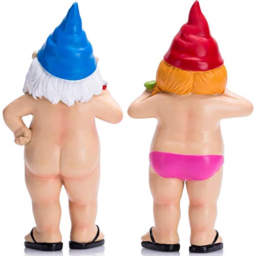 Estatua de gnomo de jardín, travieso enano desnudo pareja masculina y femenina, resina artesanal duende de jardín, divertida estatua de gnomo para césped, patio, porche, decoración (15 x 5,8 cm)