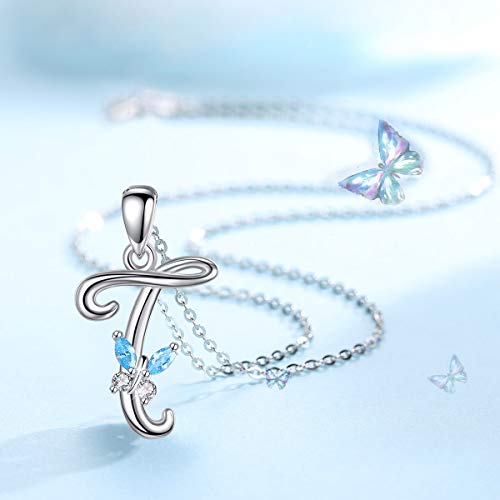 EUDORA Collar Mariposa Mujer Colgantes Iniciales Letras T Plata de ley 925 26 Alfabeto Inicial Nombre Cadena Collar con Zirconia Cúbico, Regalos Originales para Mujer Hermana Madre Abuela, 45,7cm