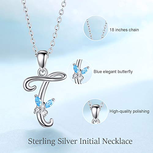 EUDORA Collar Mariposa Mujer Colgantes Iniciales Letras T Plata de ley 925 26 Alfabeto Inicial Nombre Cadena Collar con Zirconia Cúbico, Regalos Originales para Mujer Hermana Madre Abuela, 45,7cm