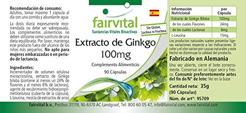 Extracto de Ginkgo Biloba 100mg - VEGANO - mín. 24% flavonas y 6% de lactonas - 90 Cápsulas - Calidad Alemana