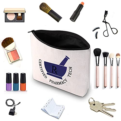 Farmacéutico regalo Rx farmacia maquillaje bolsa certificada farmacia tecnología maquillaje cremallera bolsa cosmética para farmacia Técnico RX regalo farmacéutico, beige, Bolsa de aseo