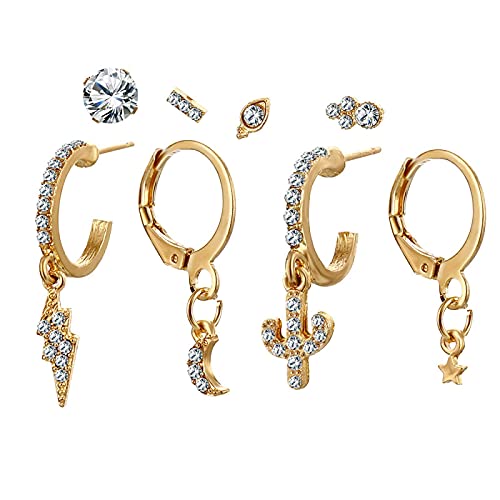 FEARRIN Pendientes Vintage Rhinestone Stud Pendientes de aro de Color Dorado para Mujeres Pequeños y Simples Pendientes de Oreja de círculo Redondo Accesorios de joyería de Vapor H180-ZL1749