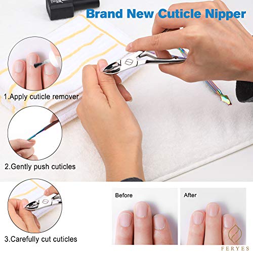 Feryes - Cortacutículas con hoja curva, cortador de cutícula de acero inoxidable resistente, cortador de cutícula de doble uso para uñas y recorte cutáneo