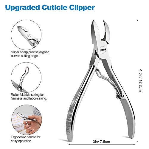 Feryes - Cortacutículas con hoja curva, cortador de cutícula de acero inoxidable resistente, cortador de cutícula de doble uso para uñas y recorte cutáneo