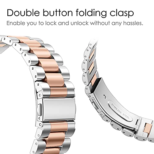 Fintie Correa Compatible con Fitbit Versa 2/Versa/Versa Lite - Pulsera de Repuesto de Metal de Acero Inoxidable, Plateado+Oro Rosa