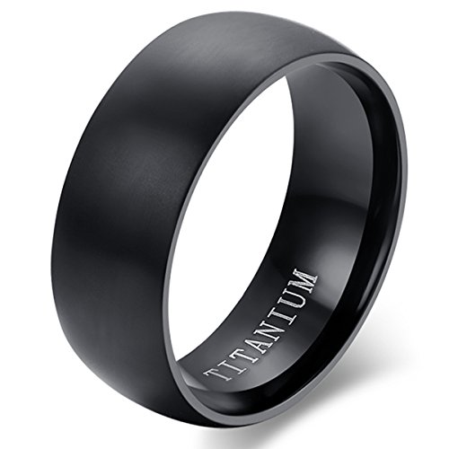 Flongo Anillo de Compromiso, Anillo Negro Titanio, Vintage clásico Anillos de Hombre, Anillo de Boda pedida, Buen Regalo para su Amor, Talla 22