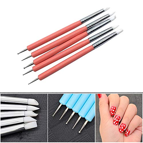 FLZONE 5 Piezas Herramientas de Arcilla de Doble Punta,Lápiz Capacitivo de Bola Herramientas de Puntos para Pintar Rocas,Cerámica,Arcilla,Artesanía,ROSA