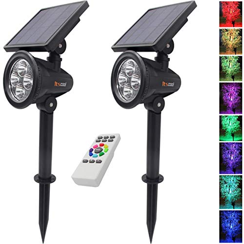 Foco Solar colores, Itscool LED Luz Solar Jardín 9 Colores con Control Remoto para Jardín (2 Unidades)