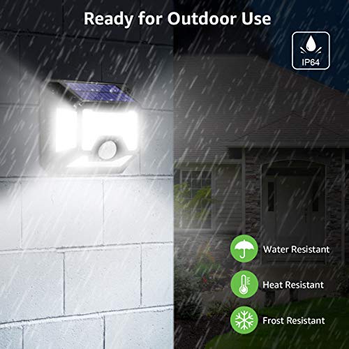 Focos LED Exterior Solares 32 LED (4 Pack), LE Lámpara Solar con Sensor de Movimiento, Blanco Frio 6500K, Impermeable IP64, 4 Ángulos de 270 °, Luz de Pared de Seguridad para Jardín, Garaje, Escaleras