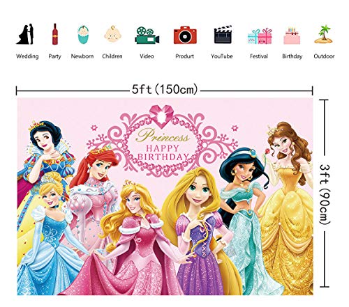 Fondo de princesa de Disney, fondo rosa para baby shower, para niña, 1er cumpleaños, decoración de fotografía, suministros de decoración de princesa, para fiestas temáticas