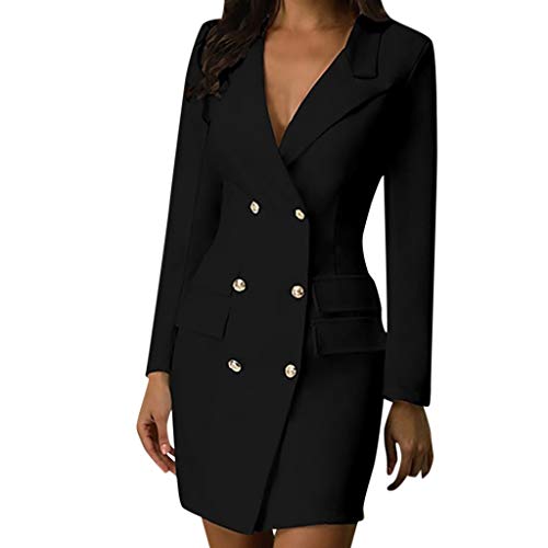 Fossen MuRope Vestidos Mujer Invierno Fiesta con Botones de Doble Fila - Vestidos de Fiesta Mujer Cortos Elegantes para Boda Barato, Dress Falda Juveniles Invierno 2019 Corto Midi Tallas Grandes