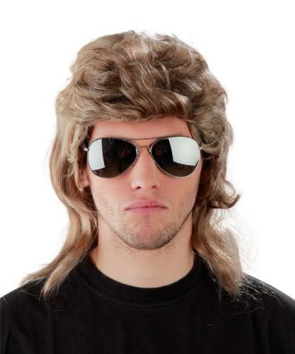 Foxxeo Set de 2 - Peluca Vokuhila 80's Gris Rubio + Gafas de piloto con Espejo