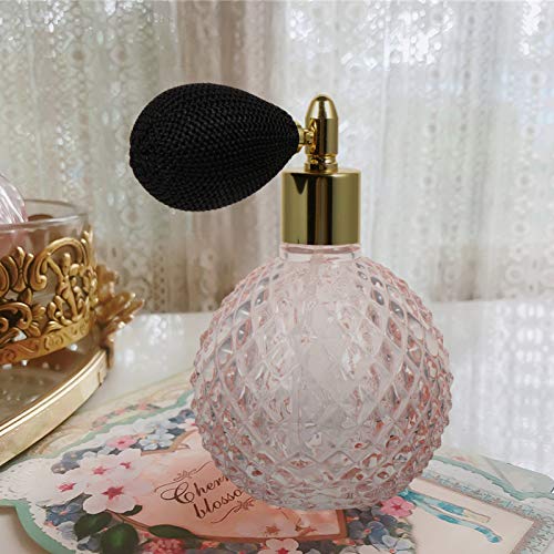 FRCOLOR Botella de Perfume de Cristal Botella de Perfume Vintage de 100 Ml con Rociador de Bolas Botella de Vidrio Vacía Recargable Botella Atomizadora Rosa