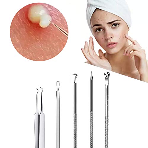 GeekerChip 5 Piezas de Herramientas (Conjunto) para Eliminar Espinillas,Blackhead Remover Aguja de Acné para Quita Espinillas Granos Comedones