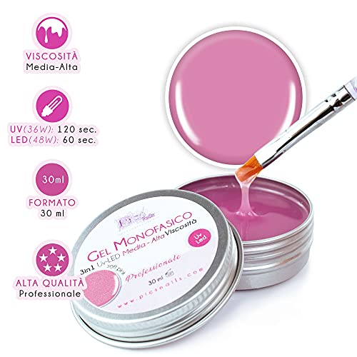 Gel Constructor Profesional UV-LED 3 en 1 Rosa Claro Monofásico - 30 ml VISCOSIDAD MEDIA-alta Autonivelante para extensión de uñas, ultrarresistente para extensión de uñas