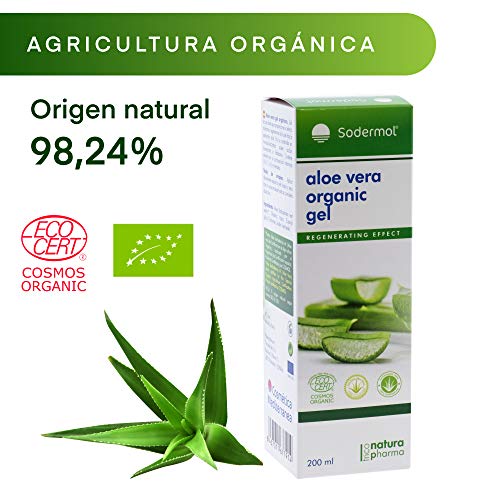 Gel crema Aloe vera puro 100% Bio Ecológico hidratante natural para piel irritada por el depilado y afeitado / Quemaduras solares y picadura de insectos. Uso Facial (cara) y Corporal (500ml) (200 ML)