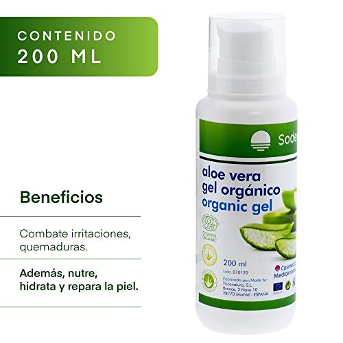 Gel crema Aloe vera puro 100% Bio Ecológico hidratante natural para piel irritada por el depilado y afeitado / Quemaduras solares y picadura de insectos. Uso Facial (cara) y Corporal (500ml) (200 ML)